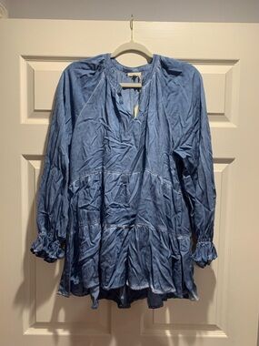 JODIFL Washed Blue Tiered Blouse